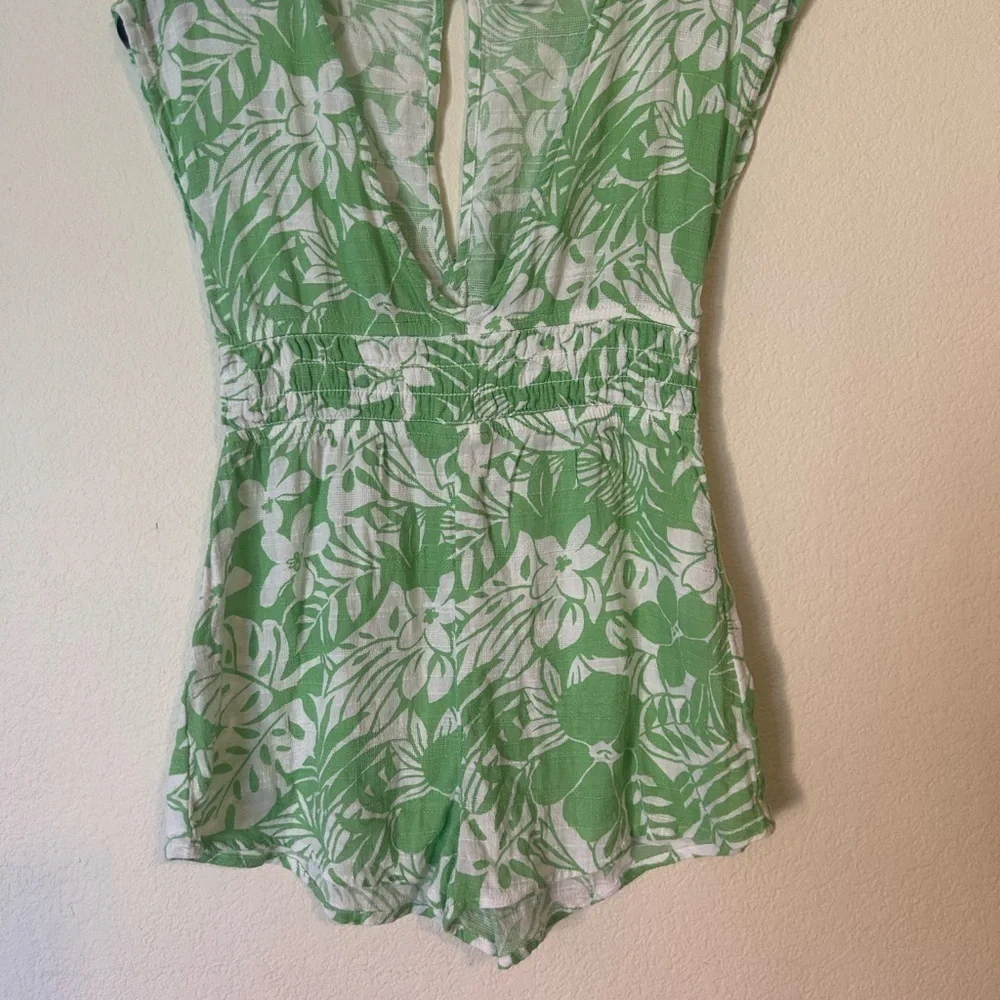 Abercrombie kids girls 11/12 green white tropical floral swim cover up romper